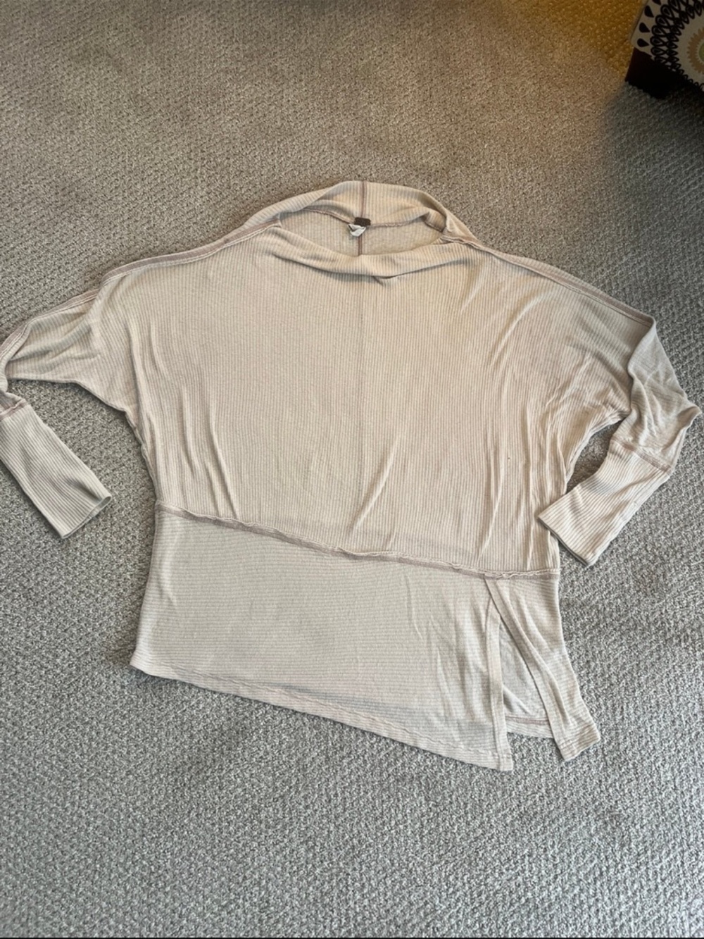 We The Free Ribbed Light Beige Mock Neck Top